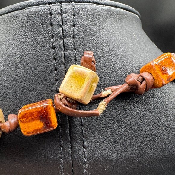 Beaded Necklace Stones Minerals Beige and Rust Colours Knotted Handmade - Picture 4 of 5